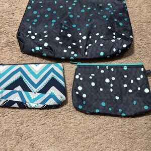 Thirty-One Black and Teal Cosmetic Bags Set
